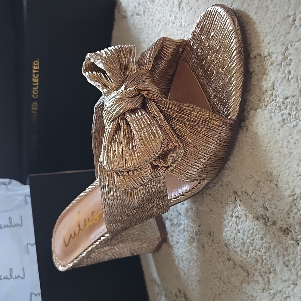 NWB, Lulu's Shimmering Gold Block Heel Sandals, Sz. 9 - Picture 3 of 5